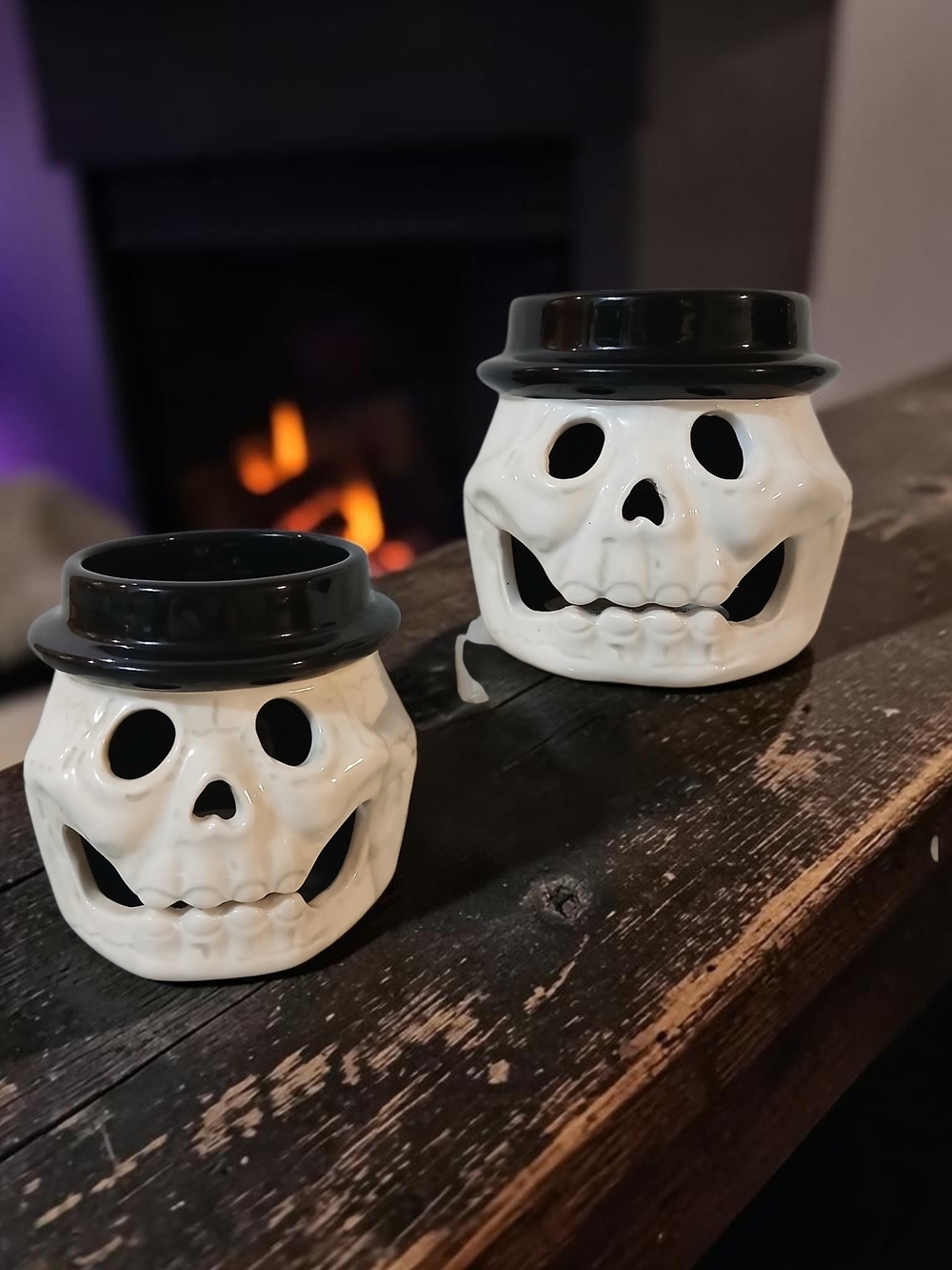 Ceramic Skull Mini Candle Holders - White and Black